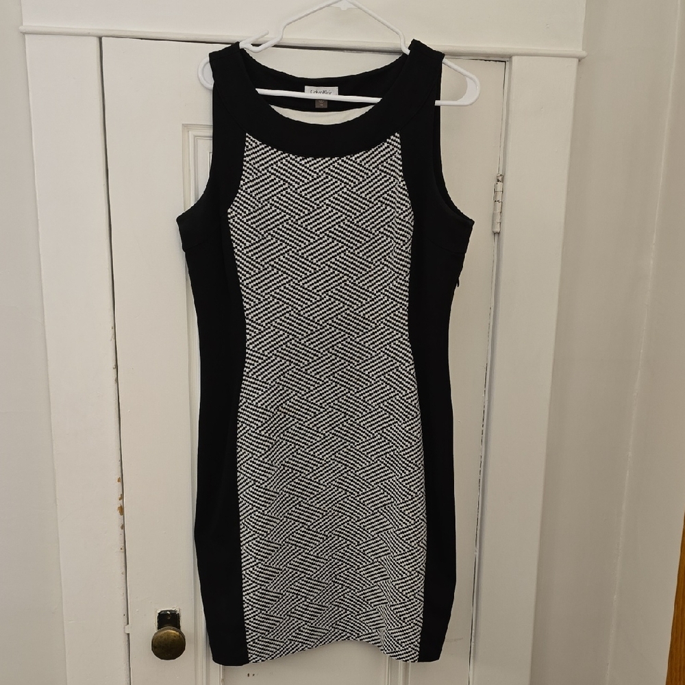 Calvin Klein Black and White Chevron Midi Dress
